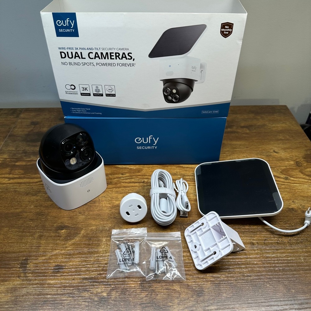 Eufy Security SoloCam S340 Wire-Free 3K Pan-Tilt Dual Camera Solar Powered T8170